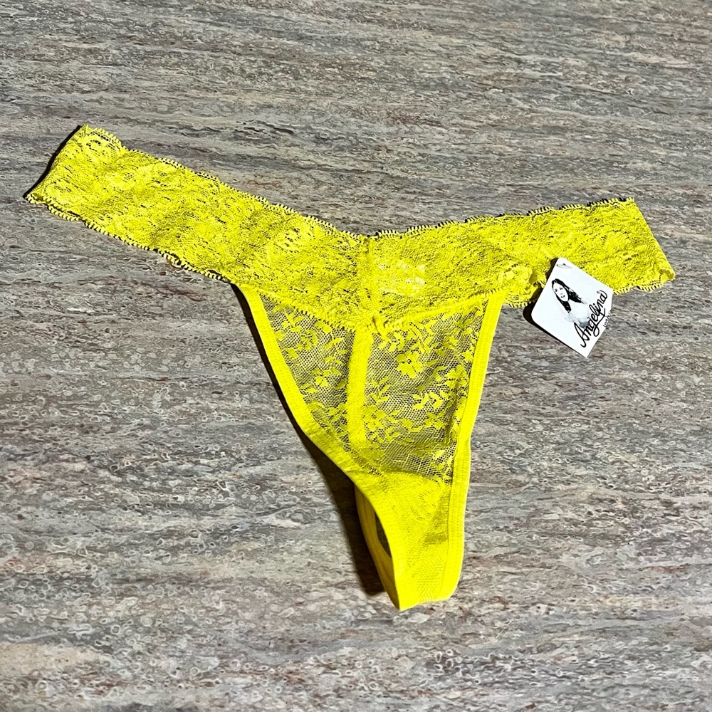 NWT Angelina Bright Yellow Lace Thong Panty